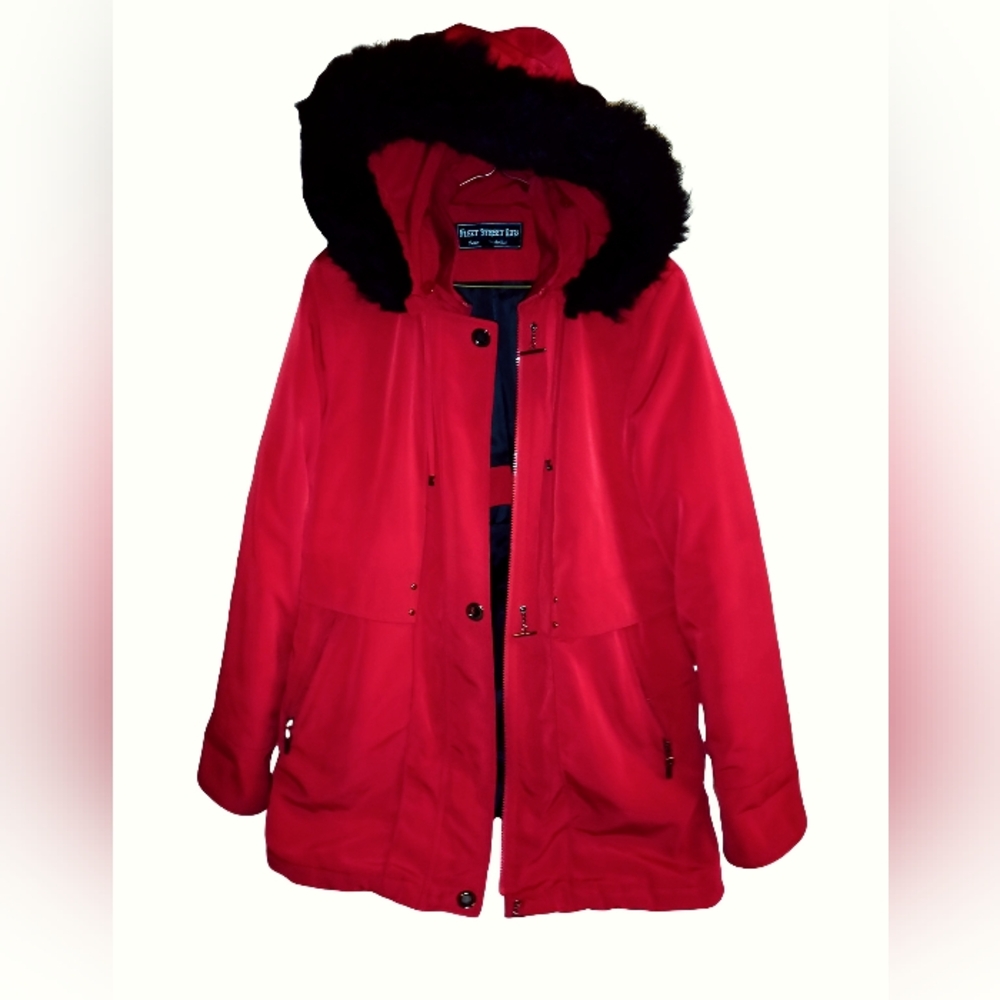 Fleet Street Ltd Red & Black Hooded Winter Parka Coat. Women Sz.S. NWOT!